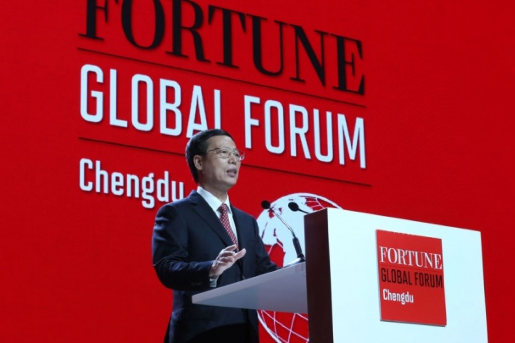 Chinese Vice-Premier Zhang Gaoli delivers a speech at the gala dinner for the opening of the 2013 Fortune Global Forum. Photo: Xinhua