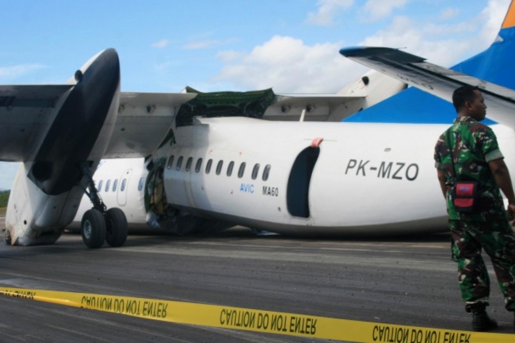 The damaged Merpati plane is the latest casualty of Indonesia's burgeoning aviation industry. Photo: AFP
