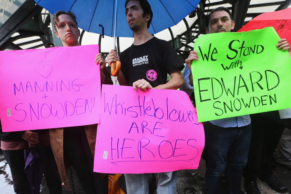 Supporters of whistle-blower Edward Snowden rally in Manhattan's Union Square after his identity was revealed. Photo: AFP