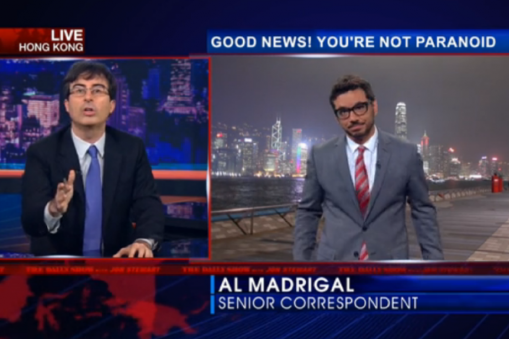 Hong Kong's skyline appears on satirical comedy programme The Daily Show as it presents a segment about the Snowden case. Photo: Screenshot via The Daily Show