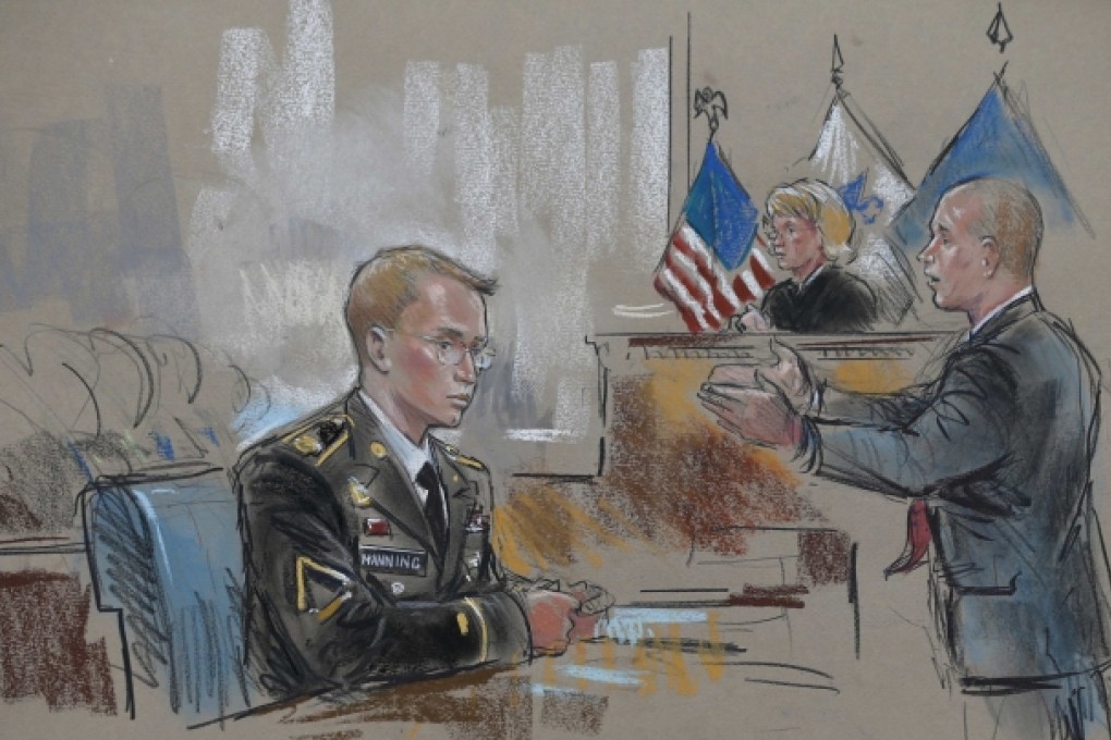 A courtroom sketch depicts Private First Class Bradley Manning and his attorney David Coombs during the first day of Manning's trial at Fort Meade in Maryland. Photo: Reuters
