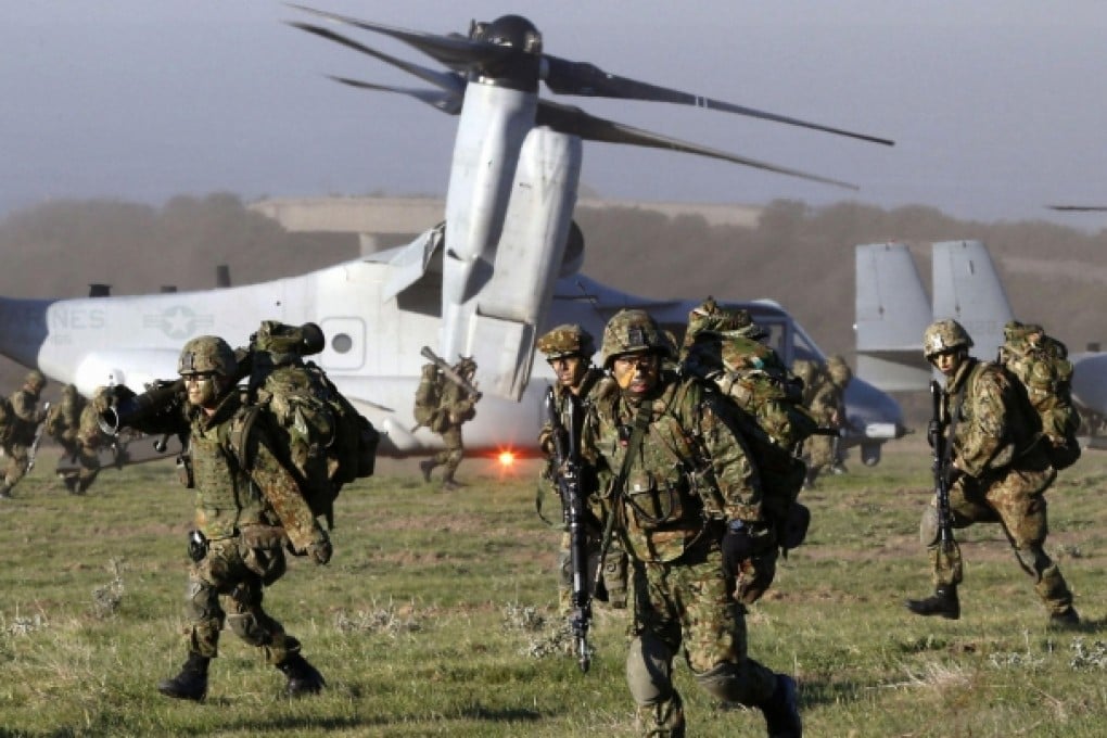 Japanese soldiers in the joint military drill in California. Photo: AP