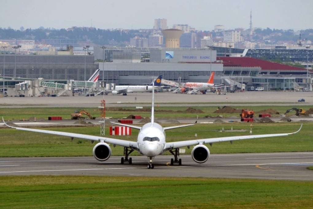 The new A350 Airbus does a taxiing test at Toulouse-Blagnac airport. Photo: AFP