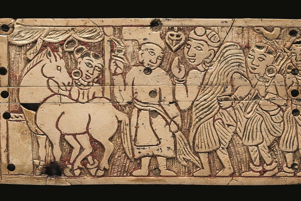 Engraved ivory furniture decoration depicting a merchant buying a horse. Photo: Thierry Ollivier