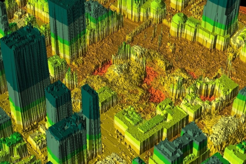A LIDAR photo of the World Trade Center site in New York in 2001. Lidar (light detection and ranging) is a remote sensing technique that uses laser light in much the same way that sonar uses sound, or radar uses radio waves. Photo: AFP