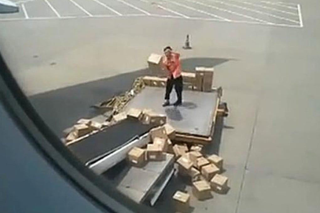 Watch: video of Guangzhou airport's 'most careless baggage handler'