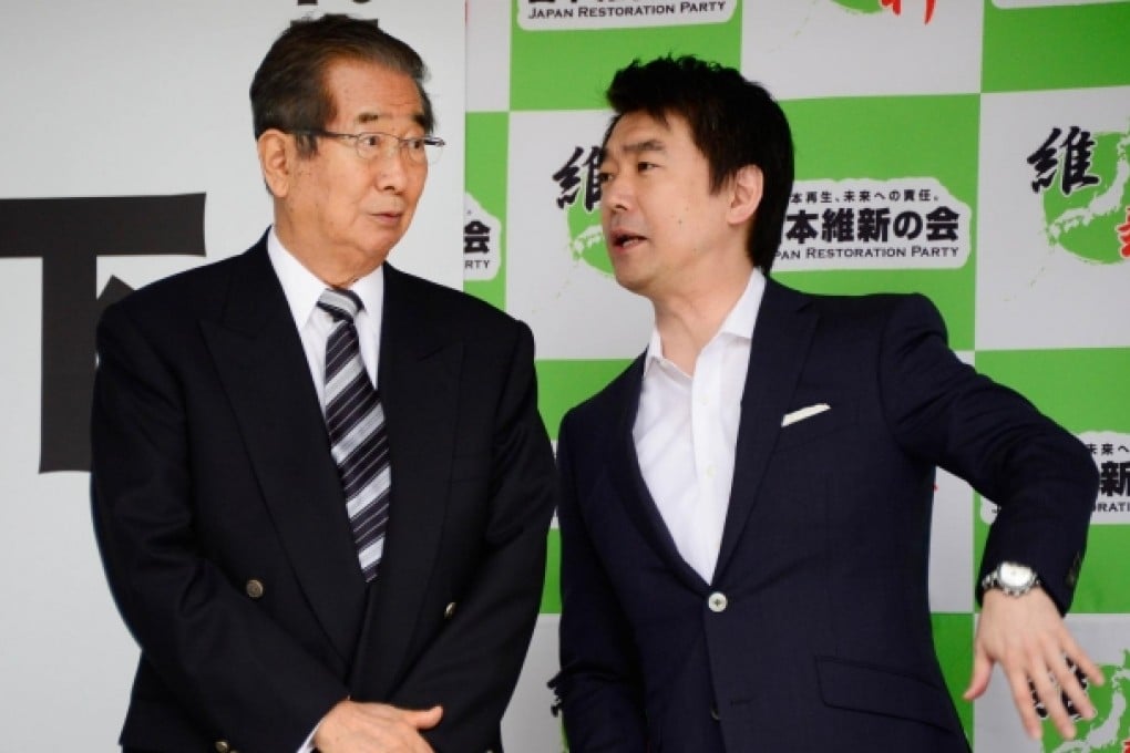 Shintaro Ishihara (left) and Toru Hashimoto, two leading figures in the nationalist Japan Restoration Party. Photo: AFP