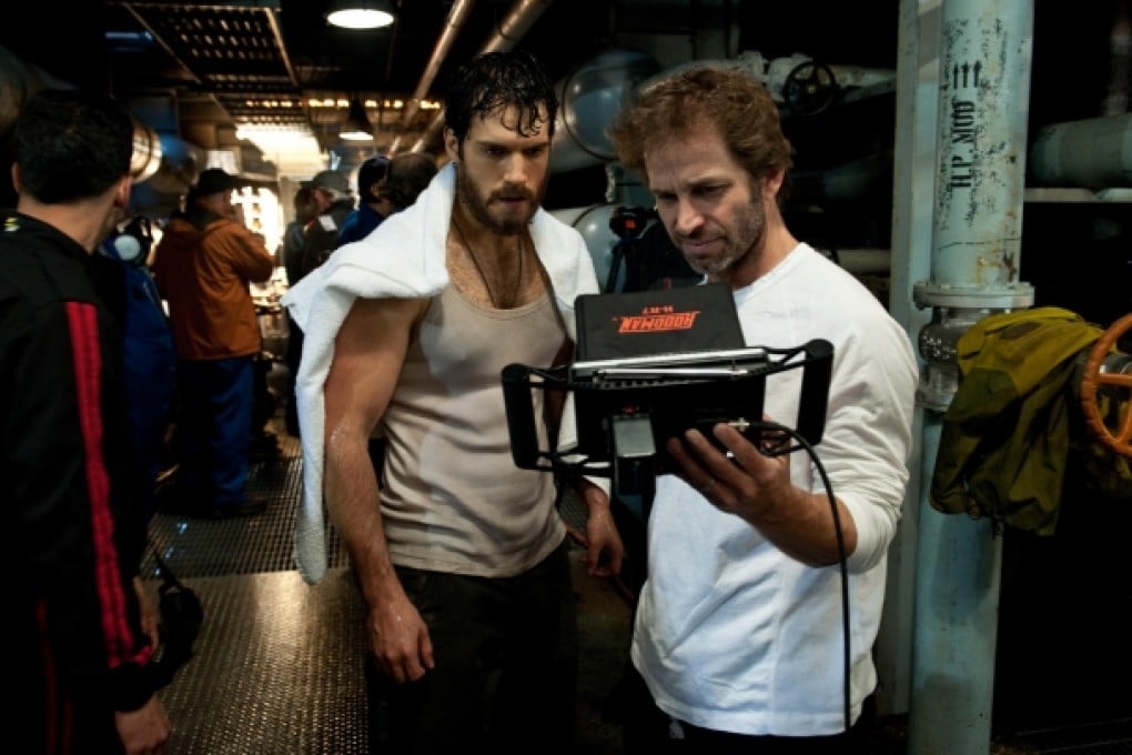 Zack Snyder with Henry Cavill on the set of Man of Steel.