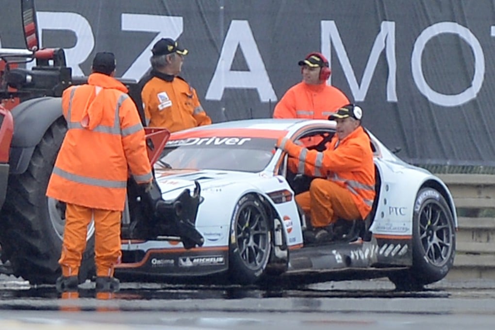 Allan Simonsen's crashed Aston Martin. Photo: Reuters