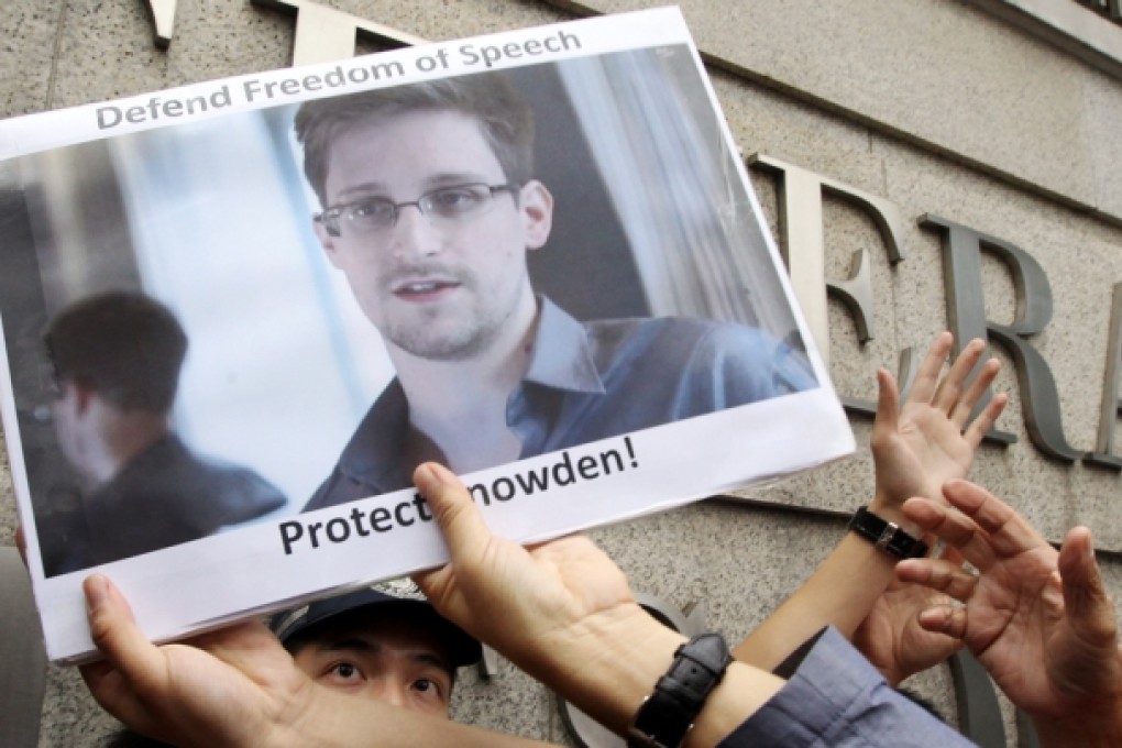Supporters of Snowden rally outside the US consulate in Hong Kong. Photo: Edward Wong