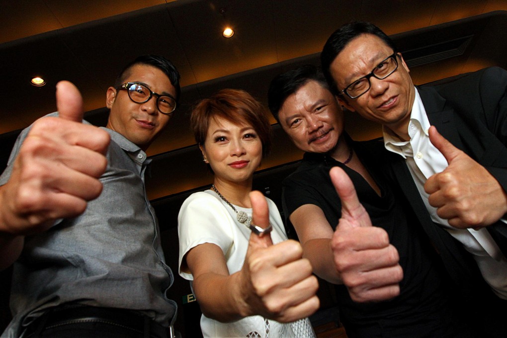 Lawrence Chou, Lau Yuk-chui and Ai Wai took up The Challenge offered by HKTV boss Ricky Wong (far right). Photo: Felix Wong