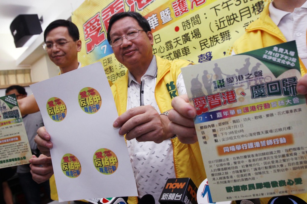 Voice of Loving Hong Kong convenor Patrick Ko Tat-pun (centre) urges resistance to civil defiance. Photo: David Wong