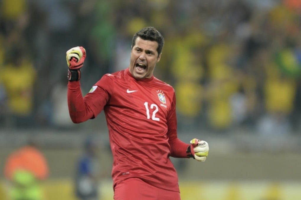 Brazil's Julio Cesar celebrates victory against Uruguay.