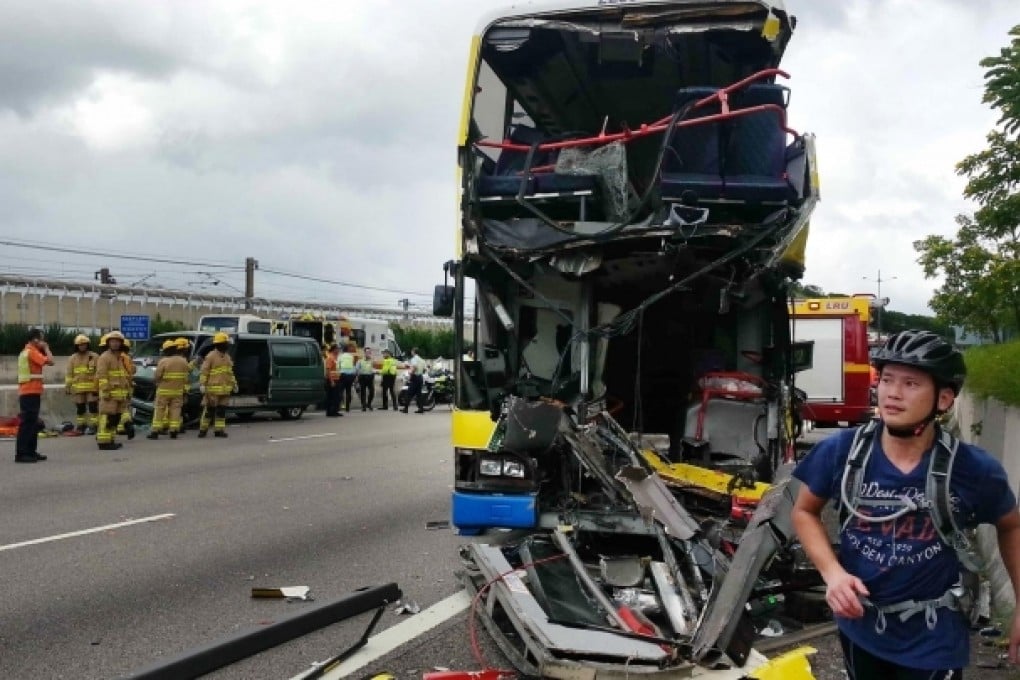 The front of the bus was torn open, spraying passengers with glass from the windscreen. The three vehicles were all on their way to the airport. Photo: SCMP