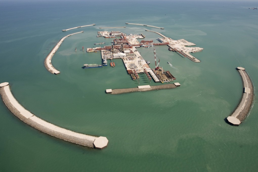 An artificial island at the Kashagan oil project in the Caspian Sea. Photo: Reuters