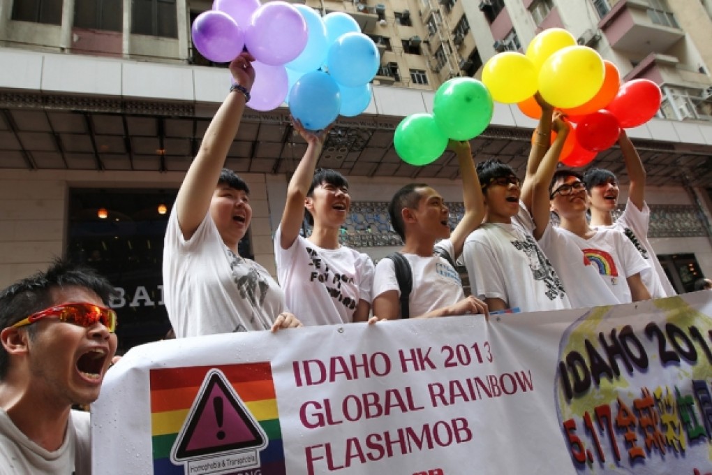 Idaho HK 2013 Global Rainbow flashmob event held on Great George Street in Causeway Bay. Photo: SCMP