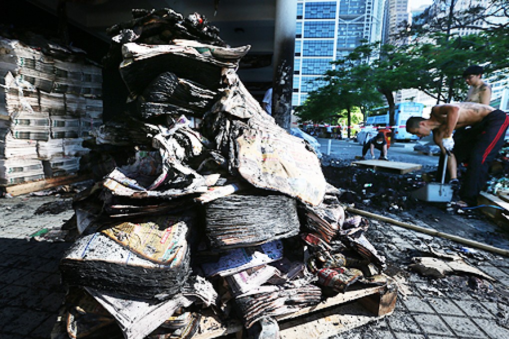 More than 20,000 copies of Apple Daily were burned on Sunday. Photo: Sam Tsang