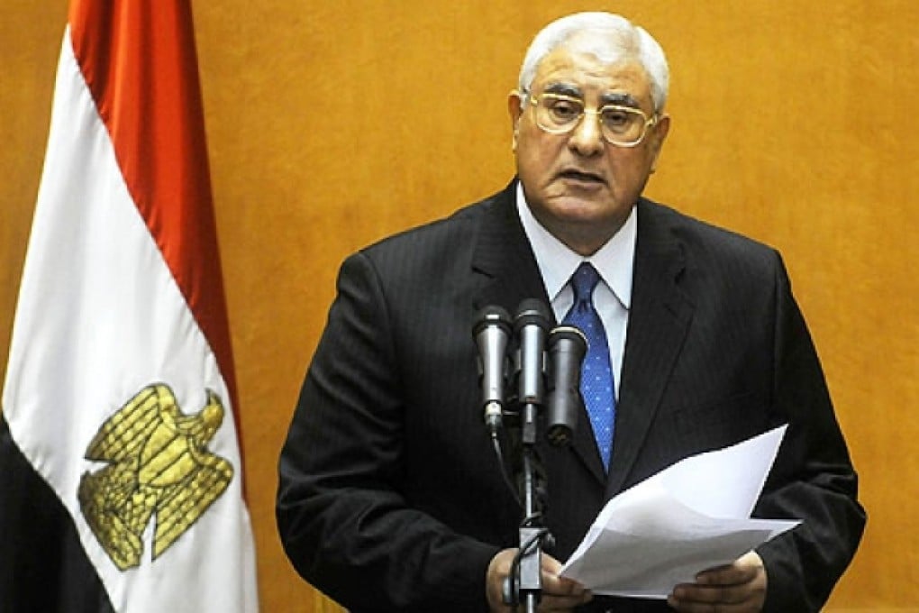Adli Mansour, Egypt's chief justice and head of the Supreme Constitutional Court, speaks at his swearing in ceremony as interim president in Cairo. Photo: EPA