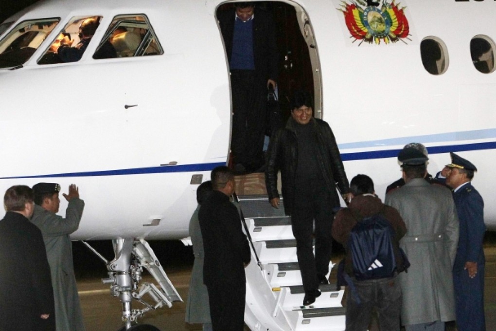 Bolivia's President Evo Morales disembarks from his aircraft upon his arrival in La Paz. Photo: EPA