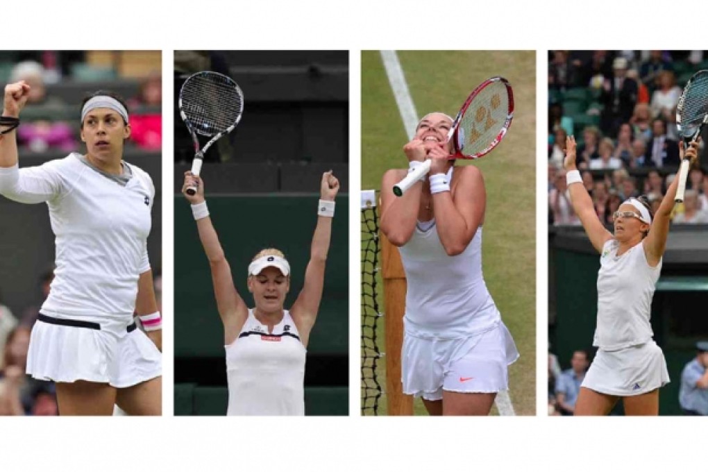 From left, Marion Bartoli, Agnieszka Radwanska, Sabine Lisicki and Kirsten Flipkens are the unlikely line-up for the Wimbledon semi-finals. Photos: AFP