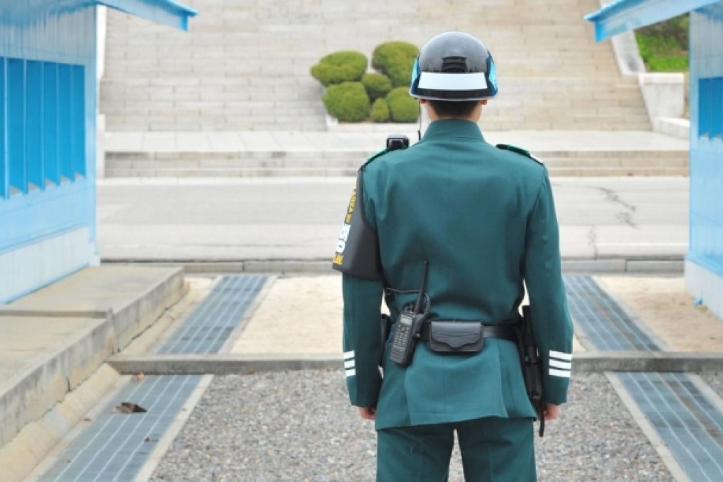 A soldier guarding at the North Korea-South Korea border.