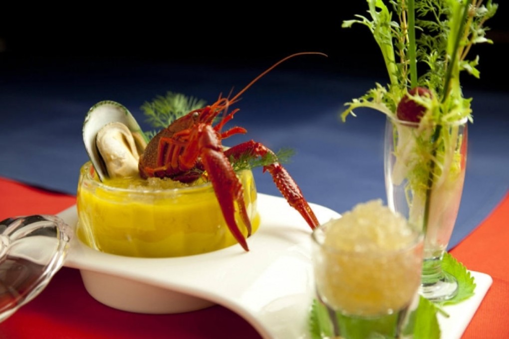 Pumpkin soup with bird's nest and seafood at Palm Court Western Restaurant.