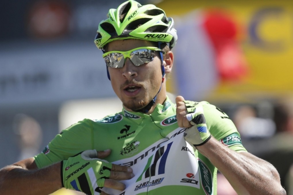 Peter Sagan celebrates taking the seventh stage.
