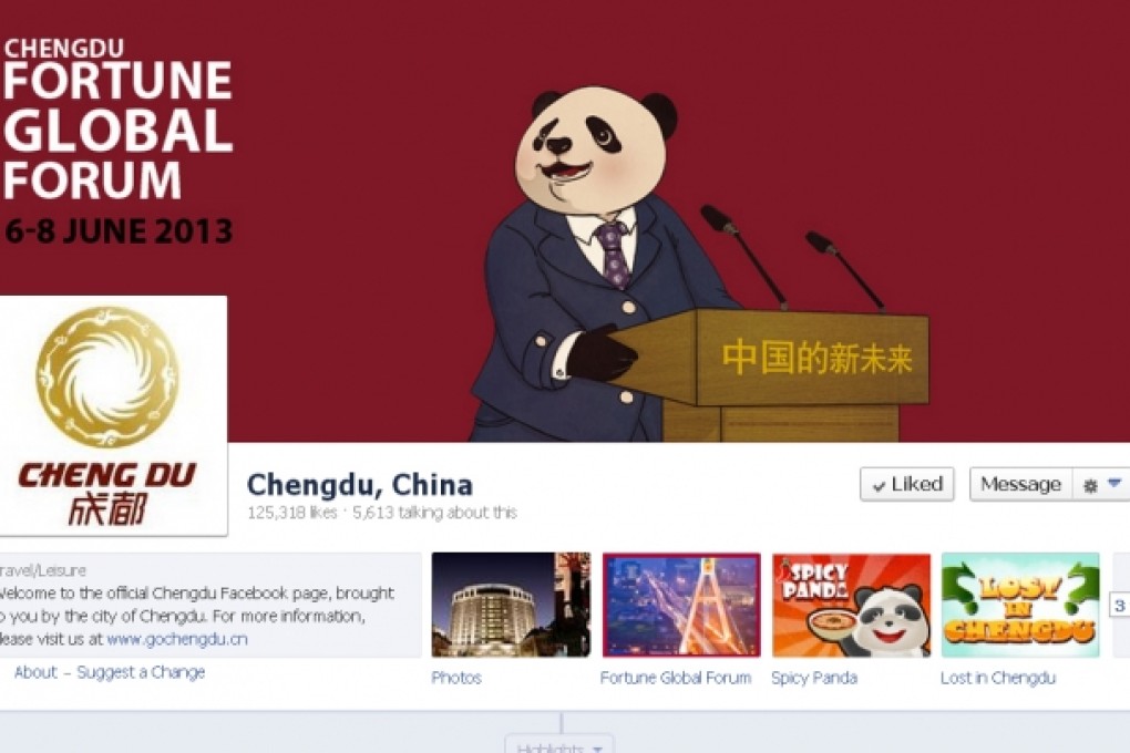 Chengdu is the first Chinese city to launch an official Facebook page. Photo: SCMP Pictures