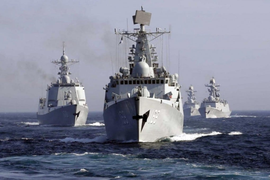 The destroyer Wuhan leads a fleet of Chinese ships, heading for the biggest joint naval exercise with Russia in the Sea of Japan. Photo: AP