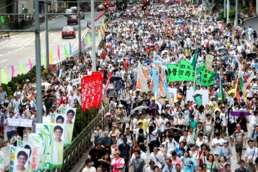 Citizens join the July 1 match in Admiralty to voice their discontent over various social and political issues. Photo: Sam Tsang