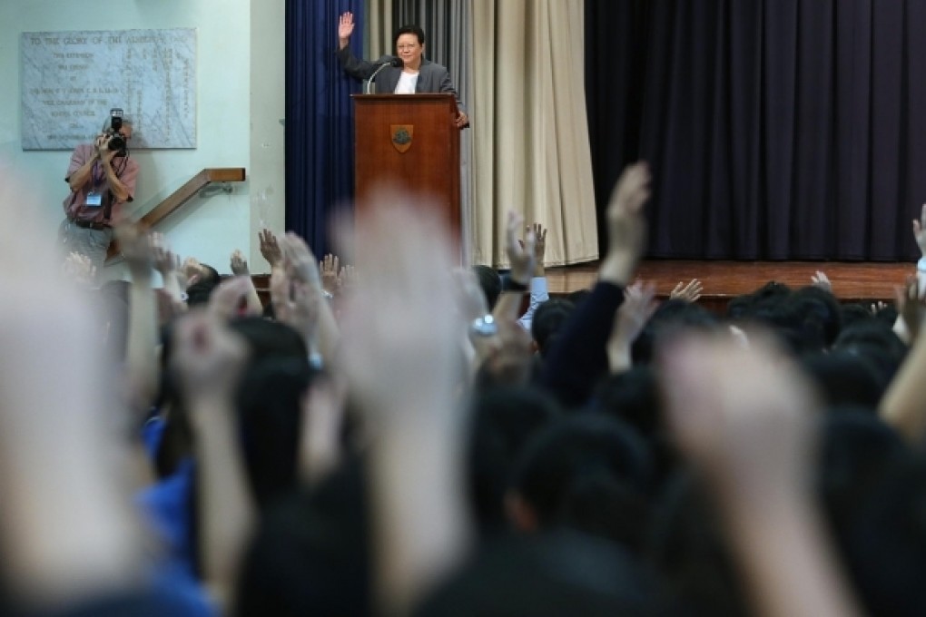 Rita Fan Hsu Lai-tai shares her views the Occupy Central Movement with students of Heep Yunn School. Photo: Sam Tsang
