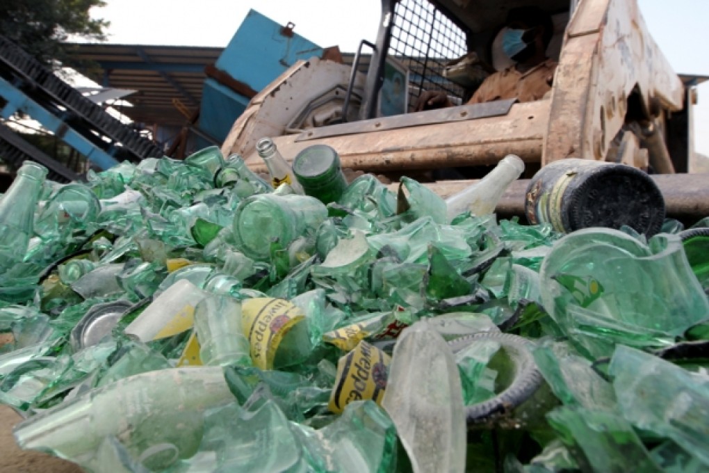 Bottles at the Laputa plant in Tuen Mun, ready for recycling. Photo: Felix Wong