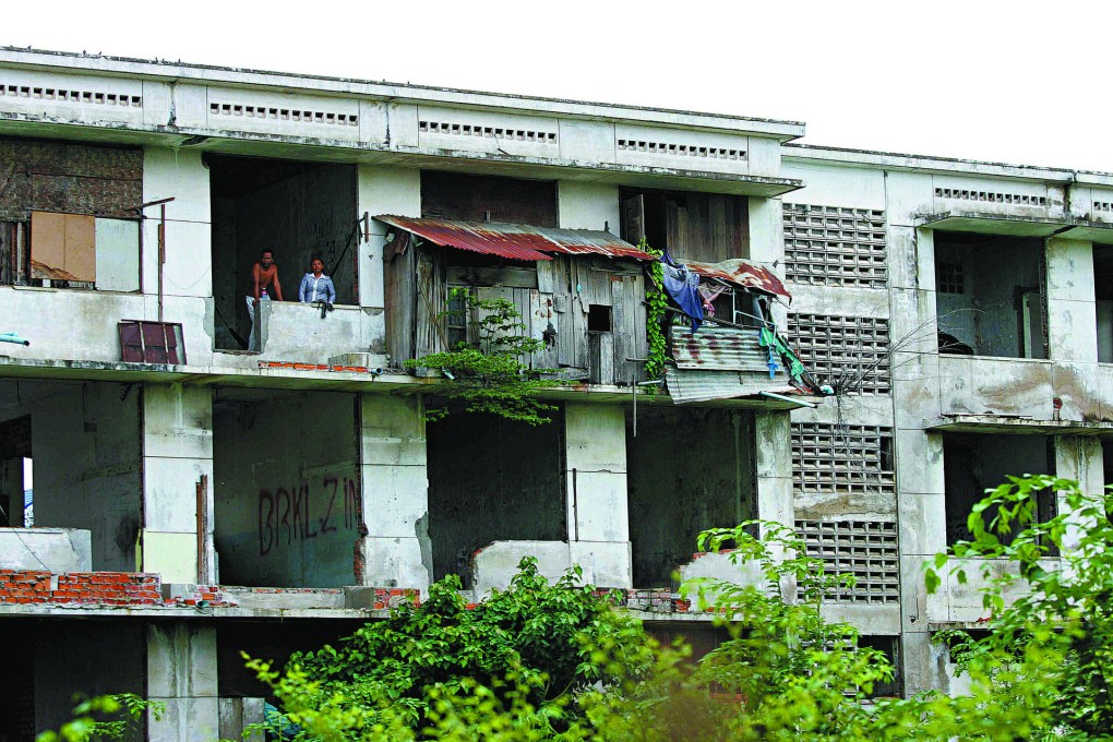 A partly demolished residential block in Borei Keila, Phnom Penh. Last year hundreds of families were given just a week's notice to leave these homes.