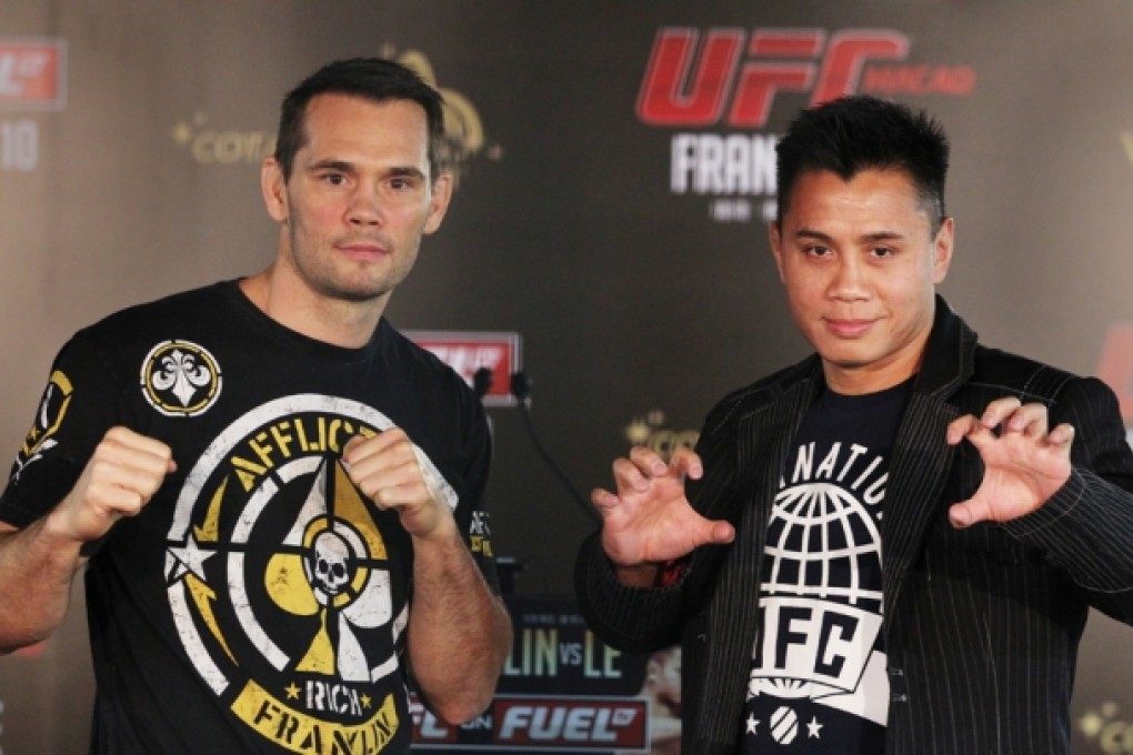 Rich Franklin (left) and Cung Le (right) strike fighting pose for UFC's debut at The Venetian in Macau last year. Photo: Nora Tam