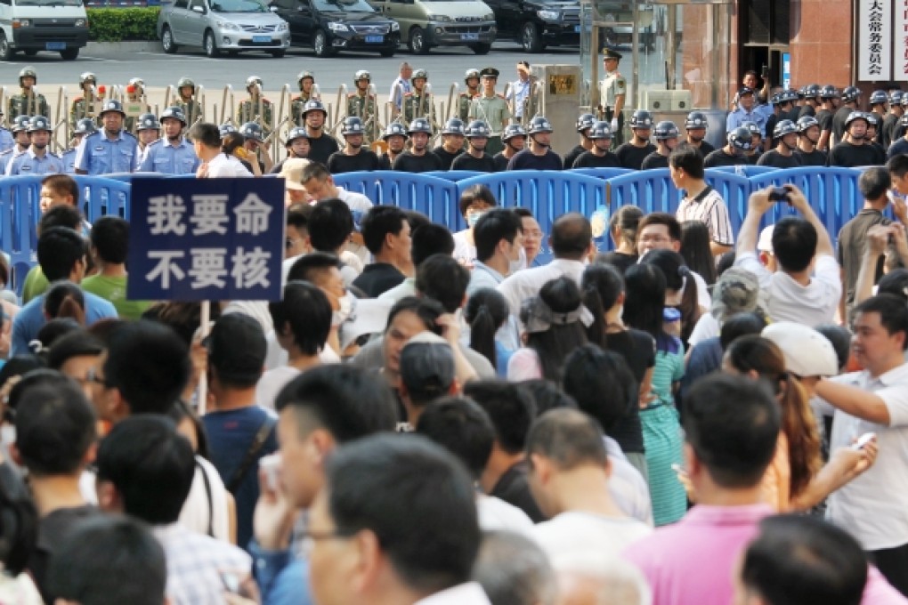 Residents of Jiangmen take to the street to protest against the purposed nuclear plant in the region. Photo: Dickson Lee