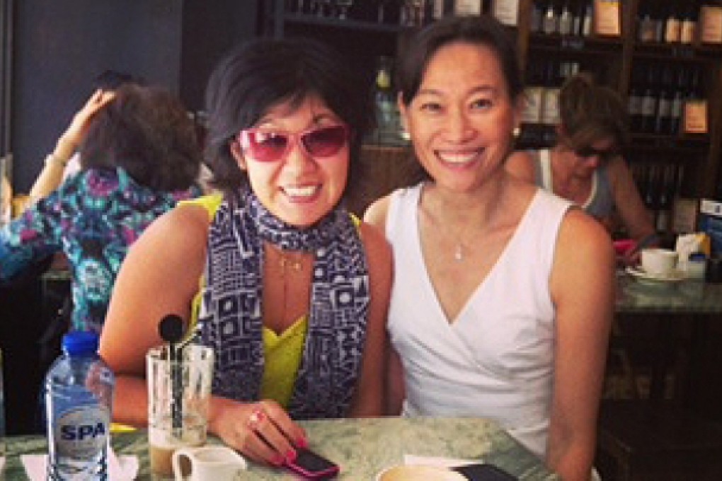 Coffee with the ladies. Amy (left) with Evonne Tsui, head of the Hong Kong Breast Cancer Foundation.