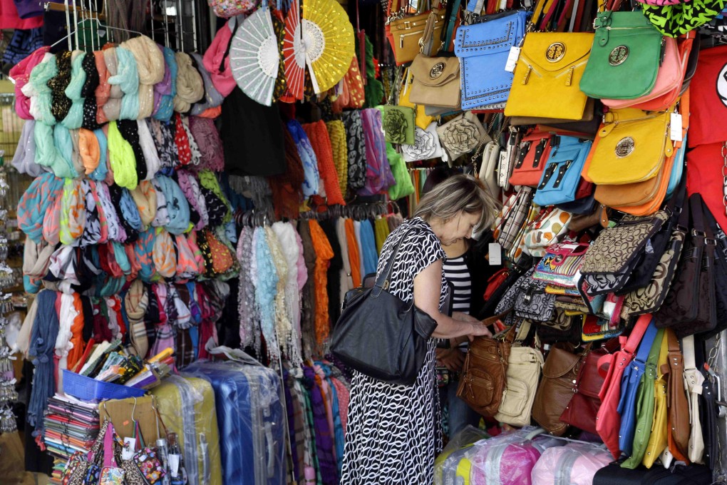 Bags on sale in New York's Chinatown.