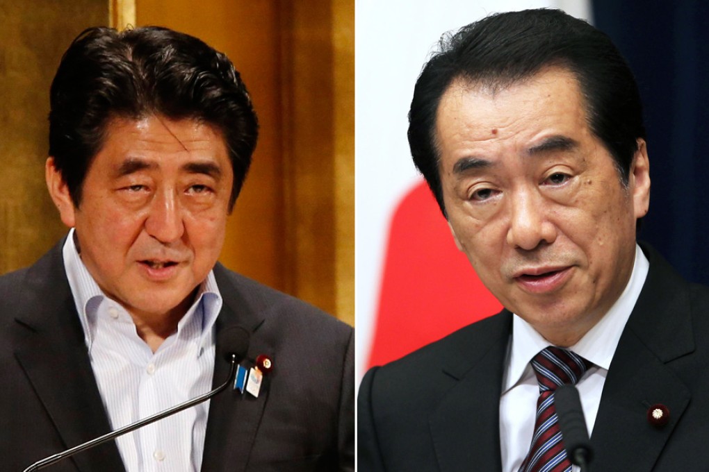Naoto Kan (right) is demanding an apology from Shinzo Abe.