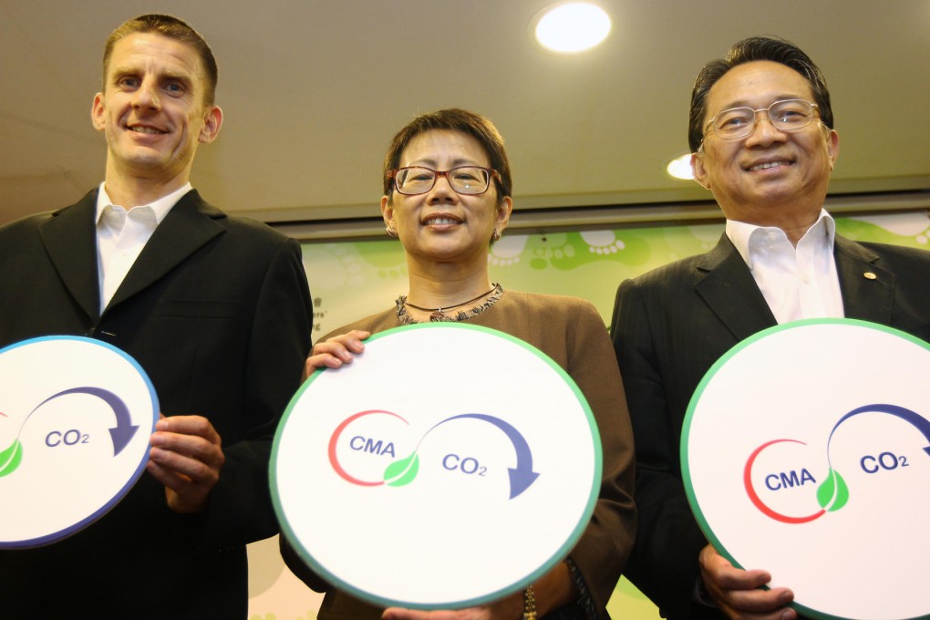Carbon Trust director for Asia, Jan Van der Ven, environment undersecretary Christine Loh Kung-wai and Chinese Manufacturers' Association vice-president Johnny Yeung. Photo: David Wong