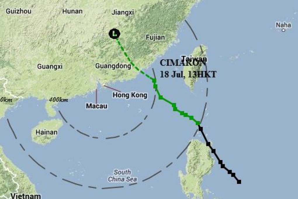 A screenshot of tropical storm Cimaron's path, from Hong Kong Observatory's website.