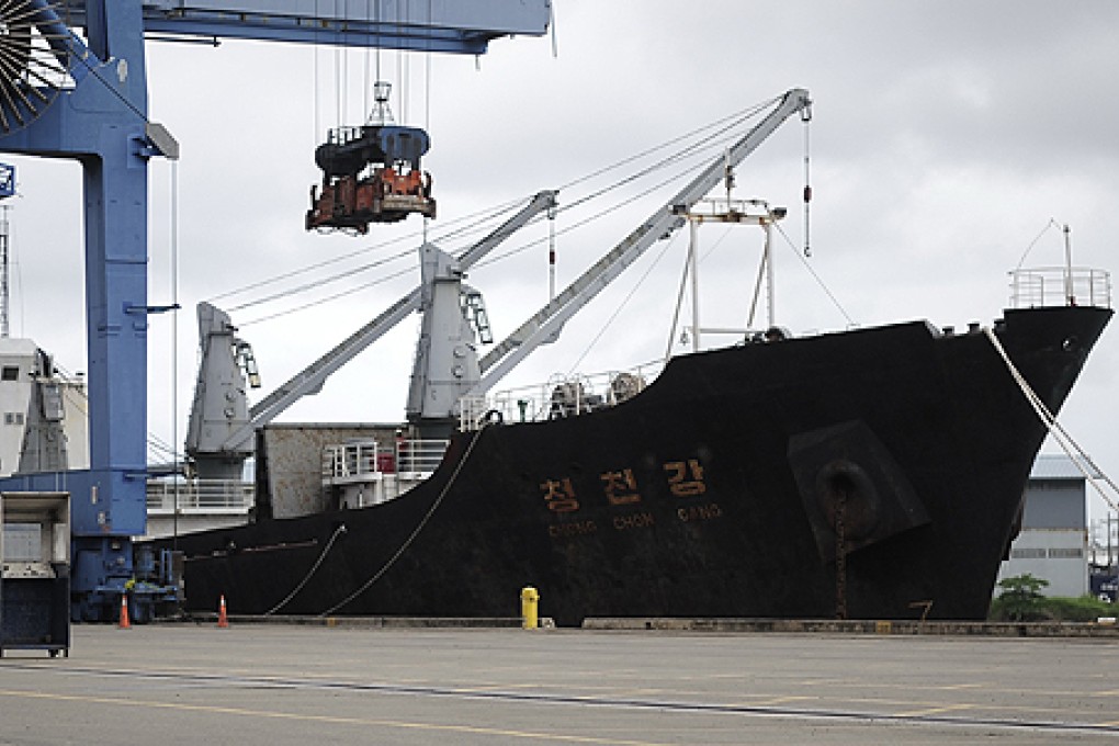 A cargo ship with the North Korean flag was stopped and searched by Panama officials. Photo: Xinhua