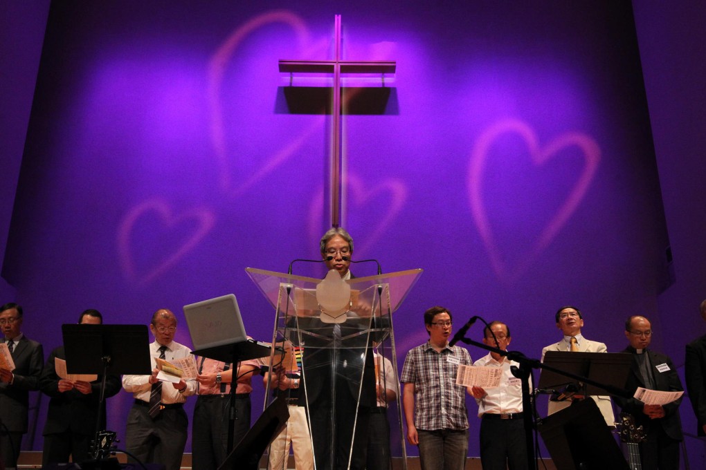 Reverend Eric Tong Wing-mun addresses the audience at the signing of the Walking Together in True Love charter. Photo: Nora Tam