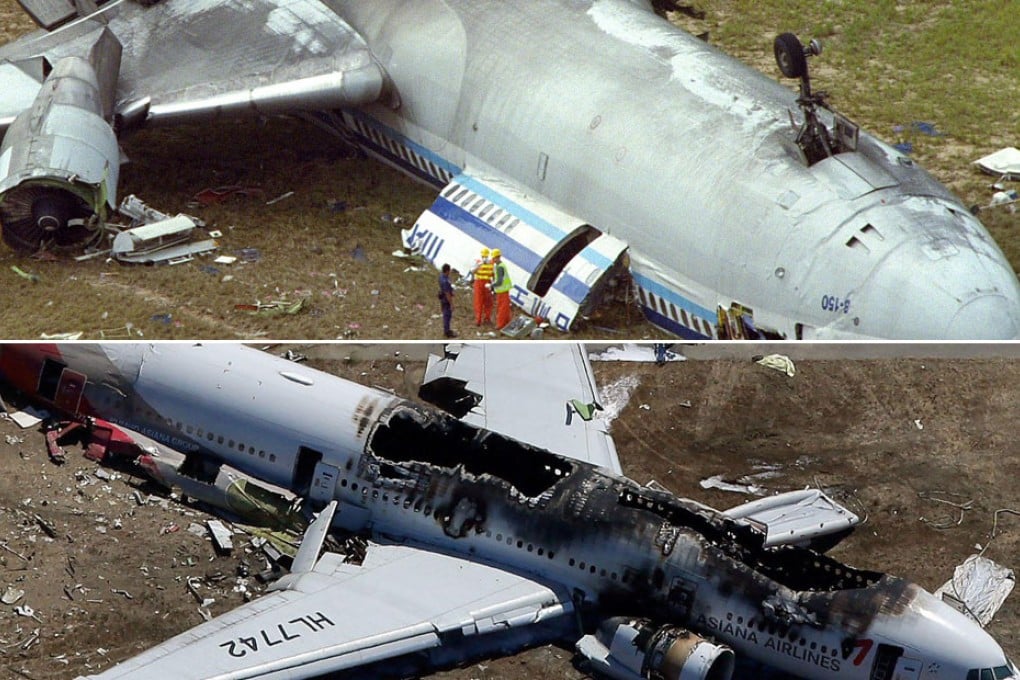 The wreckage of the Asiana Airlines passenger aircraft (bottom) is a spitting image of the China Airlines plane (top), both having crashed while landing, Dave Bennett says. Photos: Jonathon Wong, AFP