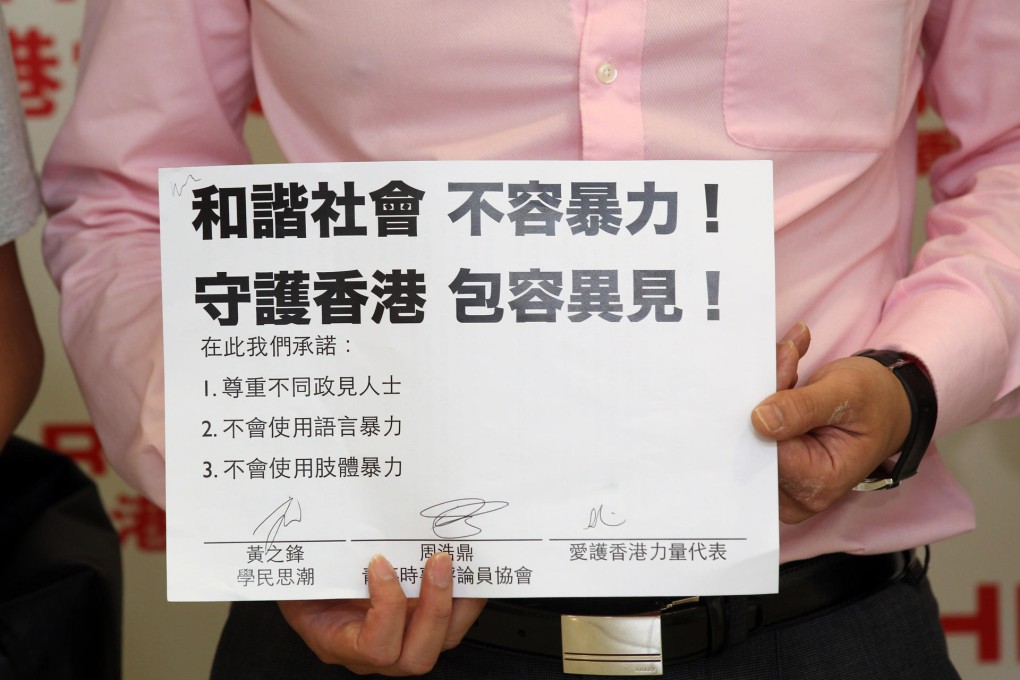 The promise of non-violence made by the three groups.