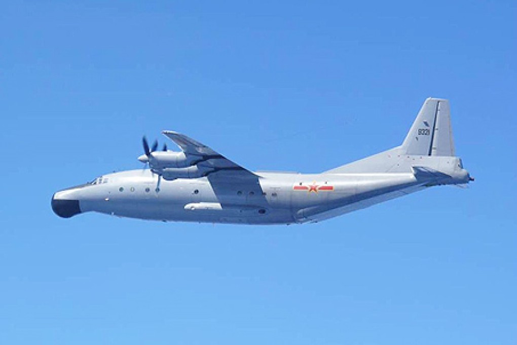 A Chinese military Y-8 airborne early warning plane flies through airspace between Okinawa prefecture's main island and the smaller Miyako island in southern Japan on Wednesday. Photo: Reuters