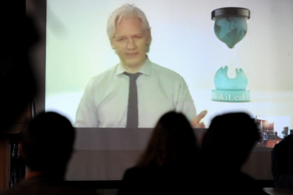 Julian Assange speaks during the announcement of senate candidates.Photo: EPA