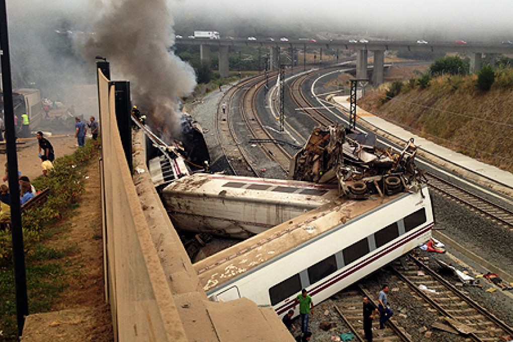 The train was travelling from Madrid to Ferrol on the Galician coast when it derailed. Photo: Xinhua