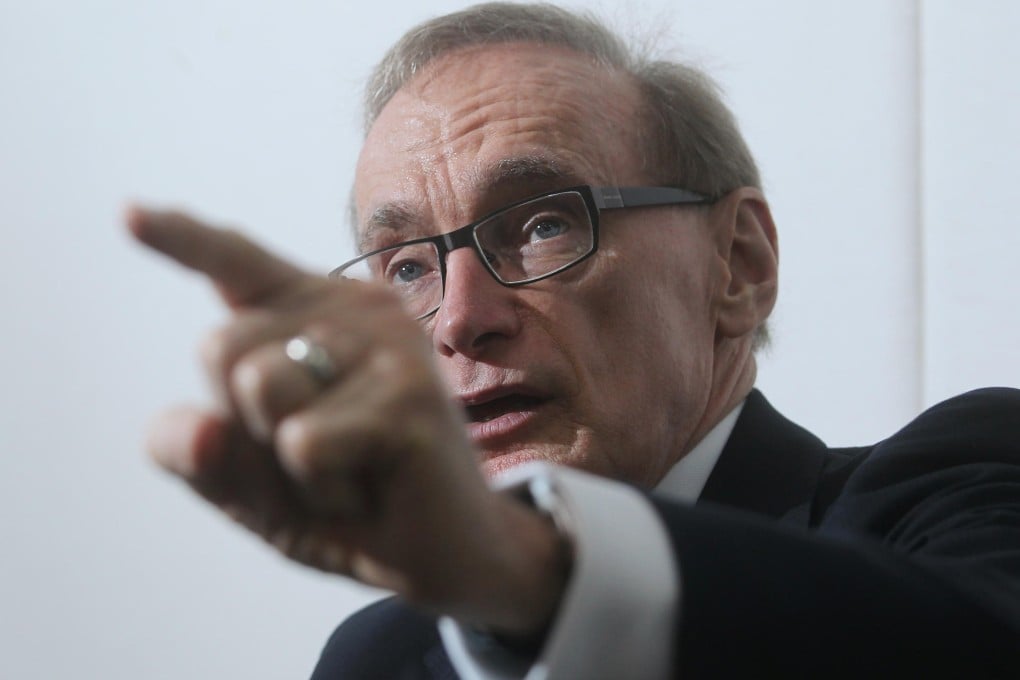 Foreign minister Bob Carr emphasises a point during a speech at the Australian Consulate in Hong Kong yesterday. Photo: May Tse