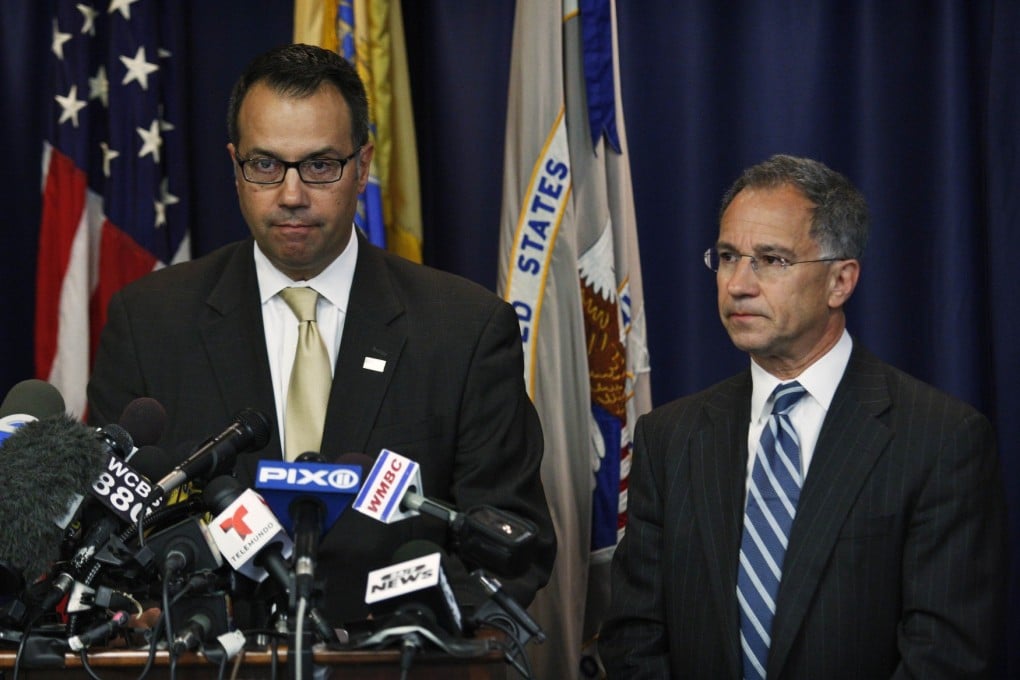 US Secret Service Special Agent James Mottola (left) and New Jersey Attorney Paul J. Fishman discuss the case during a news conference in Newark on Thursday. Photo: AFP