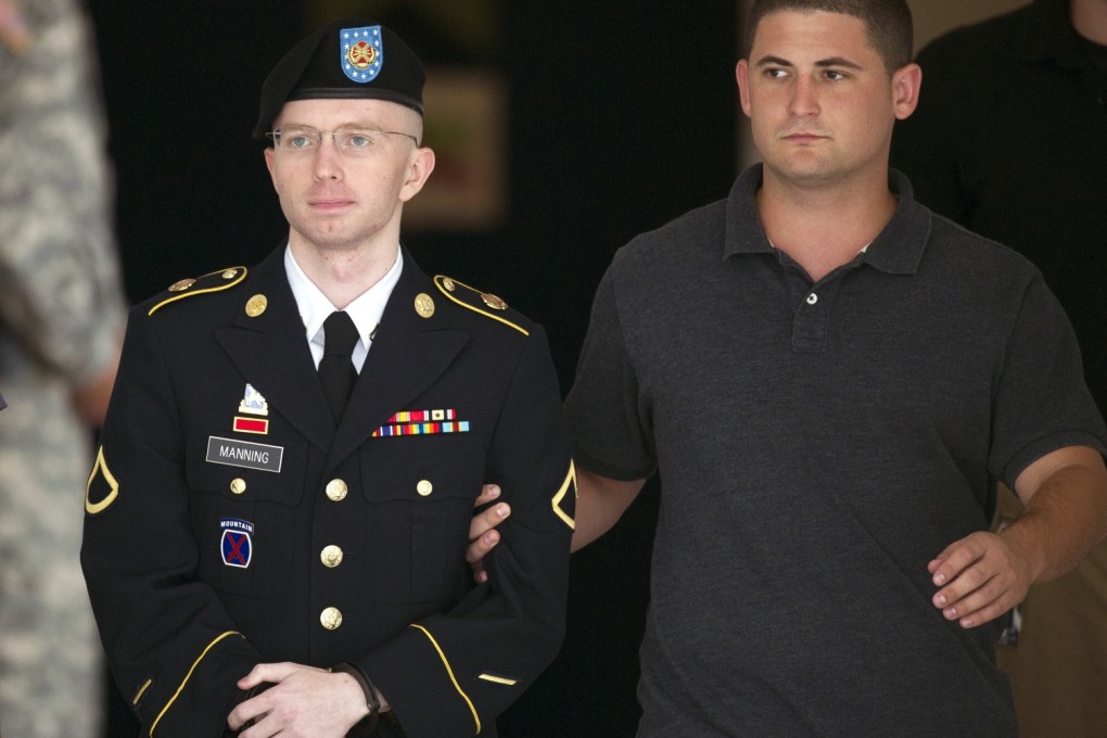 US soldier Bradley Manning is escorted out of a courthouse at Fort Mead on Thursday. Photo: AP